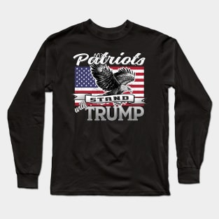 Patriots Stand With Trump Grunge USA Flag Eagle Patriot Design Gray Long Sleeve T-Shirt